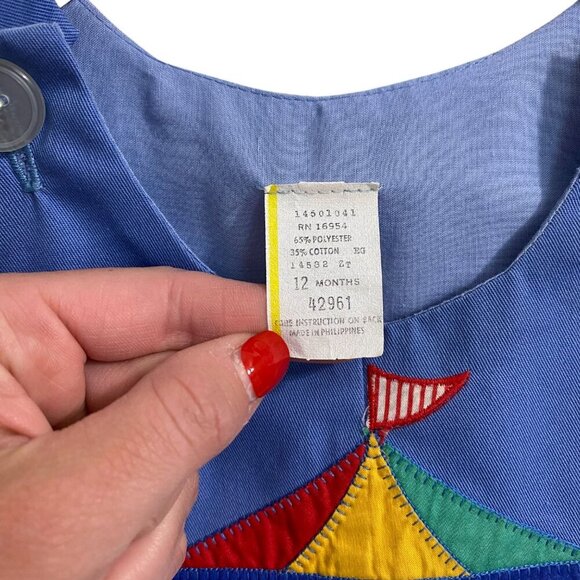 Vintage Baby Boy Circus Bears Romper - Blue Overalls Shortall Outfit - 12 Months - Picture 3 of 5